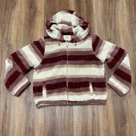 The Buckle’s Ashley Fuzzy Sherpa Hooded Jacket Mauve Stripe Size XL - Picture 10 of 14